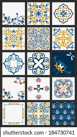 Collection of 15 ceramic tiles, orange-blue style 