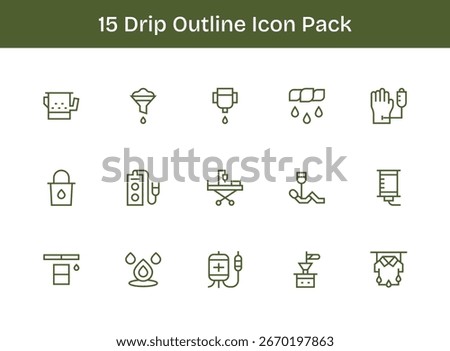 Collection of 15 Outline-style vector icons for Drip, designed for clarity and versatility.