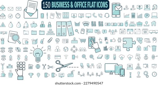 collection of 150 modern vector icons and pictograms depicting finance, work, IT and office life
