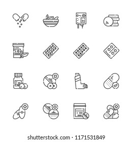 Collection of 16 ambulance outline icons include icons such as medicine