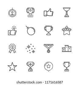 Collection of 16 best outline icons include icons such as trophy, like, bomb, star, stars, podium, medal Collection of 16 best outline icons include icons such as trophy, like, bomb, star, stars, podium, medal
