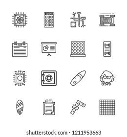 Collection of 16 board outline icons include icons such as presentation, dominoes, bingo, cpu, safebox, skateboard, surf, surfboard, teacher, clipboard, fence, agenda