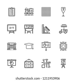 Collection Of 16 Board Outline Icons Include Icons Such As List, Fragile, Presentation, Mortarboard, Board, Stand, Poster, Exhibition, Fence, Cpu, Stationery, Tic Tac Toe