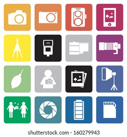 collection of 16 camera&photographer sign icon. vector.