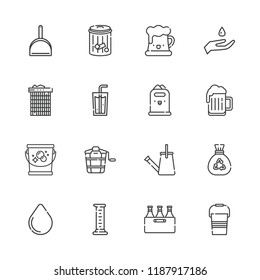 Collection of 16 can outline icons include icons such as drop, dustpan, beer, cylinder, soda, garbage, water drop, recycle bin, bucket, trash, watering can