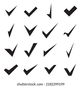 Collection of 16 Check Mark Symbols. Vector Illustration