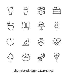 Collection of 16 cherry outline icons include icons such as cocktail, plum, strawberry, popsicle, ice cream, sorbet, cake, sweet
