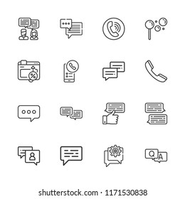 Collection of 16 conversation outline icons include icons such as phone call, chat, call, bubbles, conversion, chat bubble