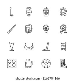 Collection of 16 cup outline icons include icons such as coffee, medal, cocktail, tea bag, office, cue, football, golf, hockey, kitchen, bra, coffee cup