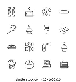 Collection of 16 cupcake outline icons include icons such as birthday cake, cake, cupcake, pastry cream, snack, sweet, muffin