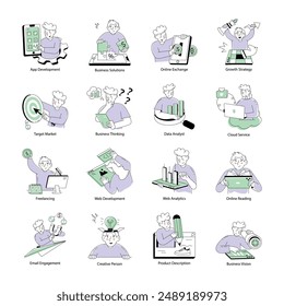 Collection of 16 Digital Business Doodle Mini Illustrations 

