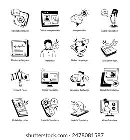 Collection of 16 Doodle Style Interpreter Icons

