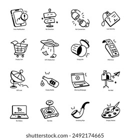 Collection of 16 Empty States Doodle Icons 


