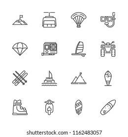 Collection Of 16 Extreme Outline Icons Include Icons Such As Gopro, Parachute, Parachuting, Ski, Skiing, Surf, Surfboard, Windsurf, Catamaran, Chairlift, Motorbike, Quad