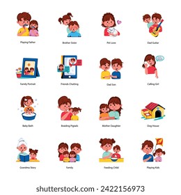 Collection of 16 Family Bonding Flat Icons 

