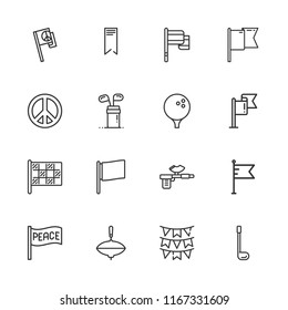 Collection of 16 flag outline icons include icons such as top, flag, peace, flags, golf, harpoon, racing