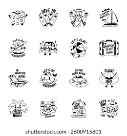 Collection of 16 Glyph Style Travel Stickers