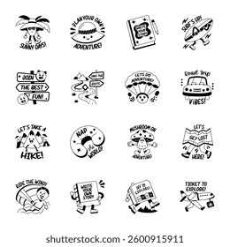 Collection of 16 Glyph Style Travel Stickers

