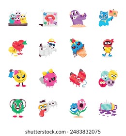 Collection of 16 Graffiti Art Flat Stickers 

