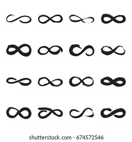 Collection of 16 hand painted infinity signs. Vector illustration