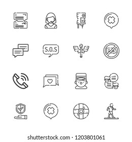 Collection Of 16 Help Outline Icons Include Icons Such As Operator, Bellboy, Blood Transfusion, Phone Call, Chat, Help, Sos, Insurance, Caduceus, No Chatting