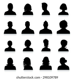 A collection of 16 high detail avatars silhouettes.