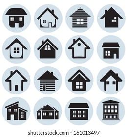 Collection of 16 icons of houses. Vector. EPS-10 (non transparent elements,non gradient)