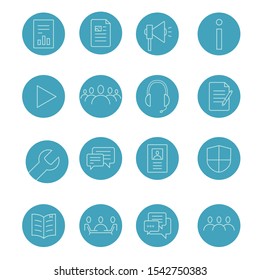 Collection of 16 line vector icons at the topic of employment and consultations that can be used for creation of infographics. 