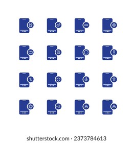 A collection of 16 modern icon sets, feature icons on cellphones, for business purposes