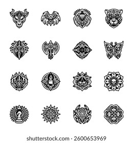 Collection of 16 Old School Tattoos Glyph Icons 

