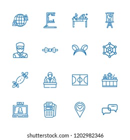 Collection of 16 people outline icons include icons such as point of service, manager, network, basketball court, employee, ears, placeholder, receptionist, conversation