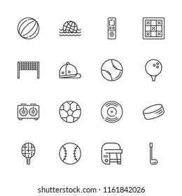 Collection of 16 player outline icons include icons such as dictaphone, baseball, chess board, chess clock, football, golf, hockey, polo, puck, tennis racket, volleyball net