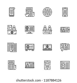 Collection of 16 reportage outline icons include icons such as