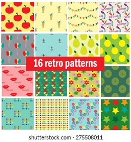 collection with 16 retro seamless patterns