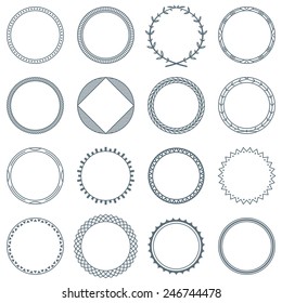 Collection of 16 Round Decorative Frames and Labels with Lines, Geometric Forms and Natural Curves