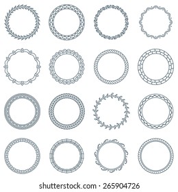 Collection of 16 Round Decorative Frames and Labels with Lines, Curves, Geometric Shapes and Natural Elements