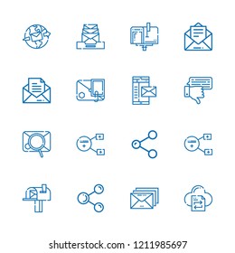 Collection of 16 send outline icons include icons such as message, share, email, sharing, file transfer, mailbox