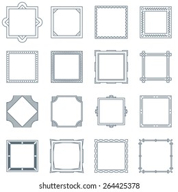 Collection of 16 Square Decorative Frames and Labels with Lines, Geometric Shapes and Natural Elements