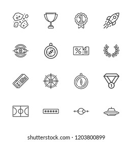 Collection of 16 star outline icons include icons such as discount, ratings, compass, startup, medal, basketball court, ufo, tickets, asteroids, nebula, solar system, trophy