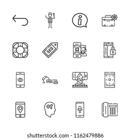 Collection Of 16 Support Outline Icons Include Icons Such As Toolbox, Concierge, Seo, Smartphone, Information, Return, Productivity, Lifesaver, Phone, Earphone