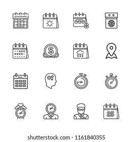 Collection of 16 time outline icons include icons such as investment, stopwatch, manager, placeholder, alarm clock, clock, productivity