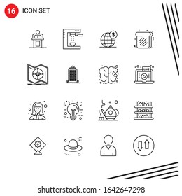 Collection of 16 Vector Icons in Line style. Pixle Perfect Outline Symbols for Web and Mobile. Line Icon Signs on White Background. 16 Icons.