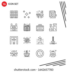 Collection of 16 Vector Icons in Line style. Pixle Perfect Outline Symbols for Web and Mobile. Line Icon Signs on White Background. 16 Icons.