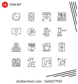 Collection of 16 Vector Icons in Line style. Pixle Perfect Outline Symbols for Web and Mobile. Line Icon Signs on White Background. 16 Icons.