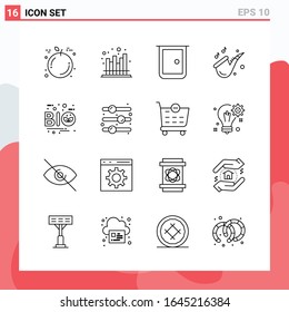 Collection of 16 Vector Icons in Line style. Modern Outline Symbols for Web and Mobile. Line Icon Sign Isolated on White Background. 16 Icons.