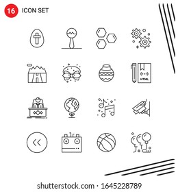 Collection of 16 Vector Icons in Line style. Pixle Perfect Outline Symbols for Web and Mobile. Line Icon Signs on White Background. 16 Icons.