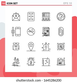 Collection of 16 Vector Icons in Line style. Modern Outline Symbols for Web and Mobile. Line Icon Sign Isolated on White Background. 16 Icons.