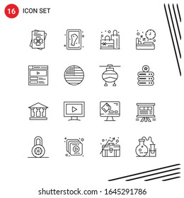 Collection of 16 Vector Icons in Line style. Pixle Perfect Outline Symbols for Web and Mobile. Line Icon Signs on White Background. 16 Icons.