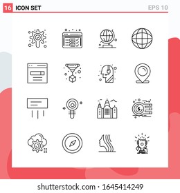 Collection of 16 Vector Icons in Line style. Modern Outline Symbols for Web and Mobile. Line Icon Sign Isolated on White Background. 16 Icons.