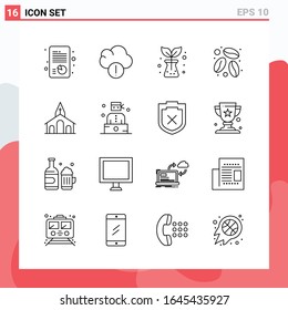 Collection of 16 Vector Icons in Line style. Modern Outline Symbols for Web and Mobile. Line Icon Sign Isolated on White Background. 16 Icons.